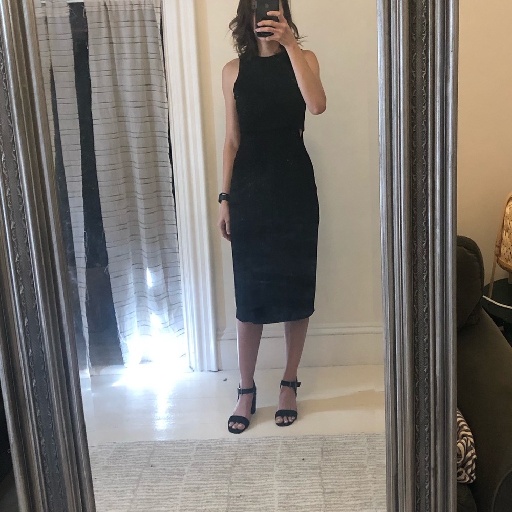[Zara] black midi dress with cut-outs